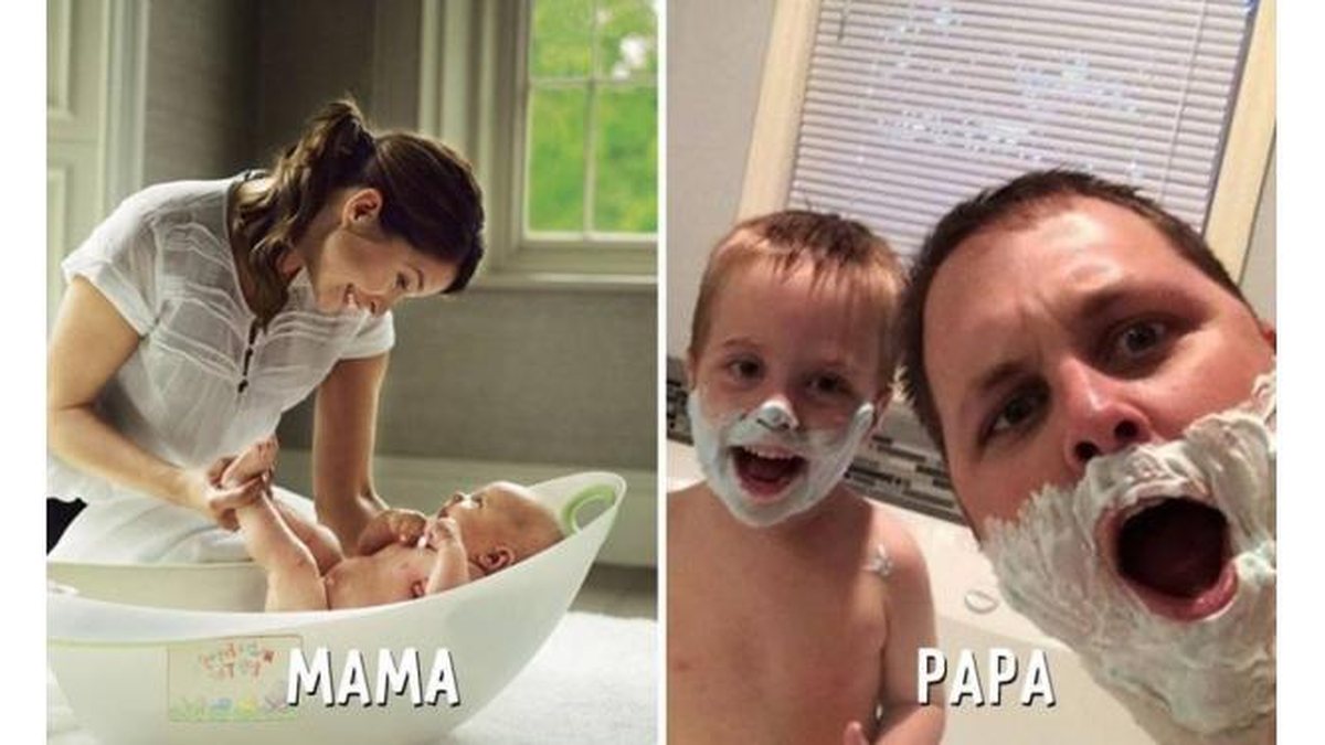 Imagem Fotos mostram os diferentes comportamentos das mães e pais quando estão com os filhos