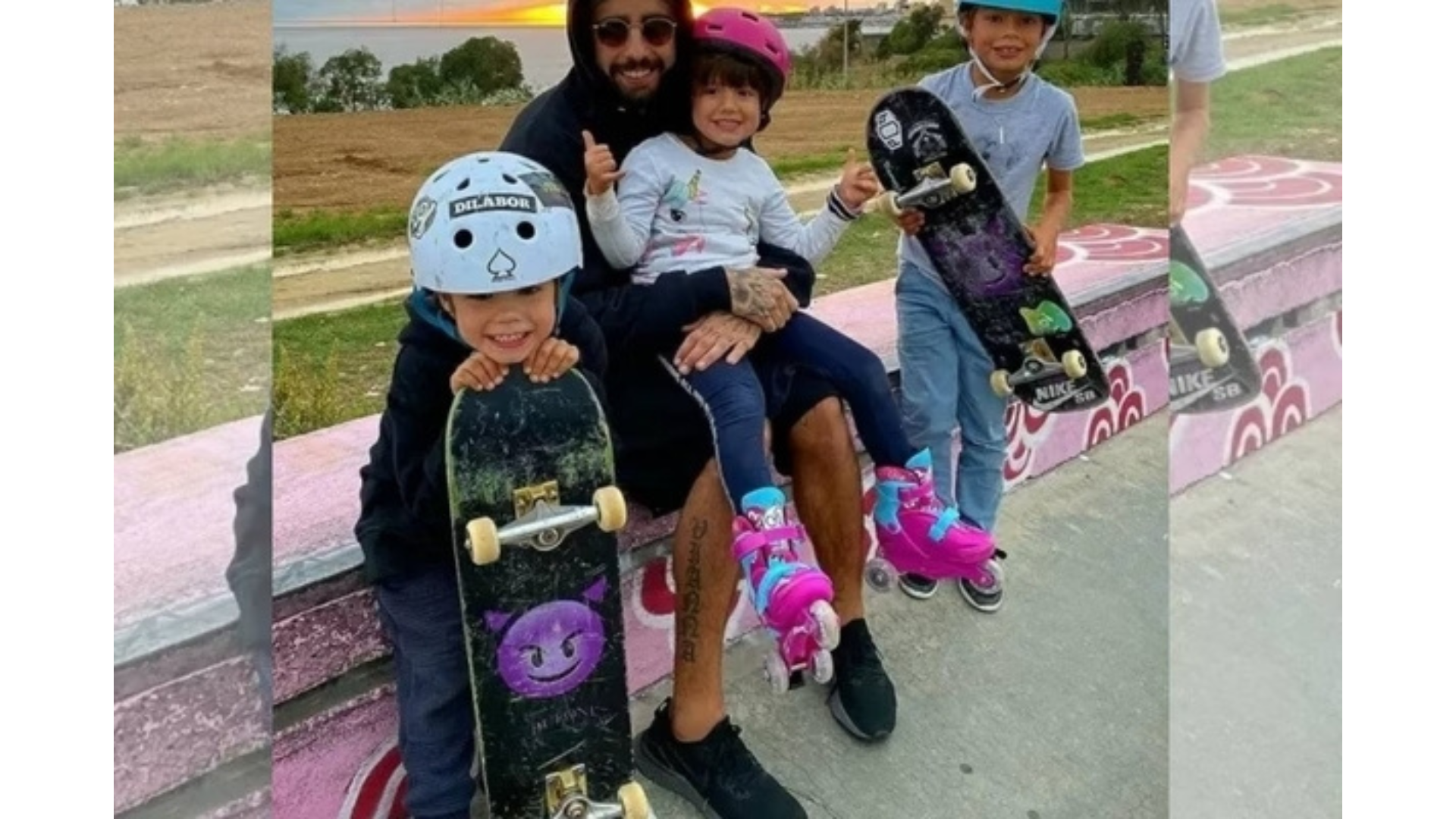 Pedro scooby e filhos andando de skate