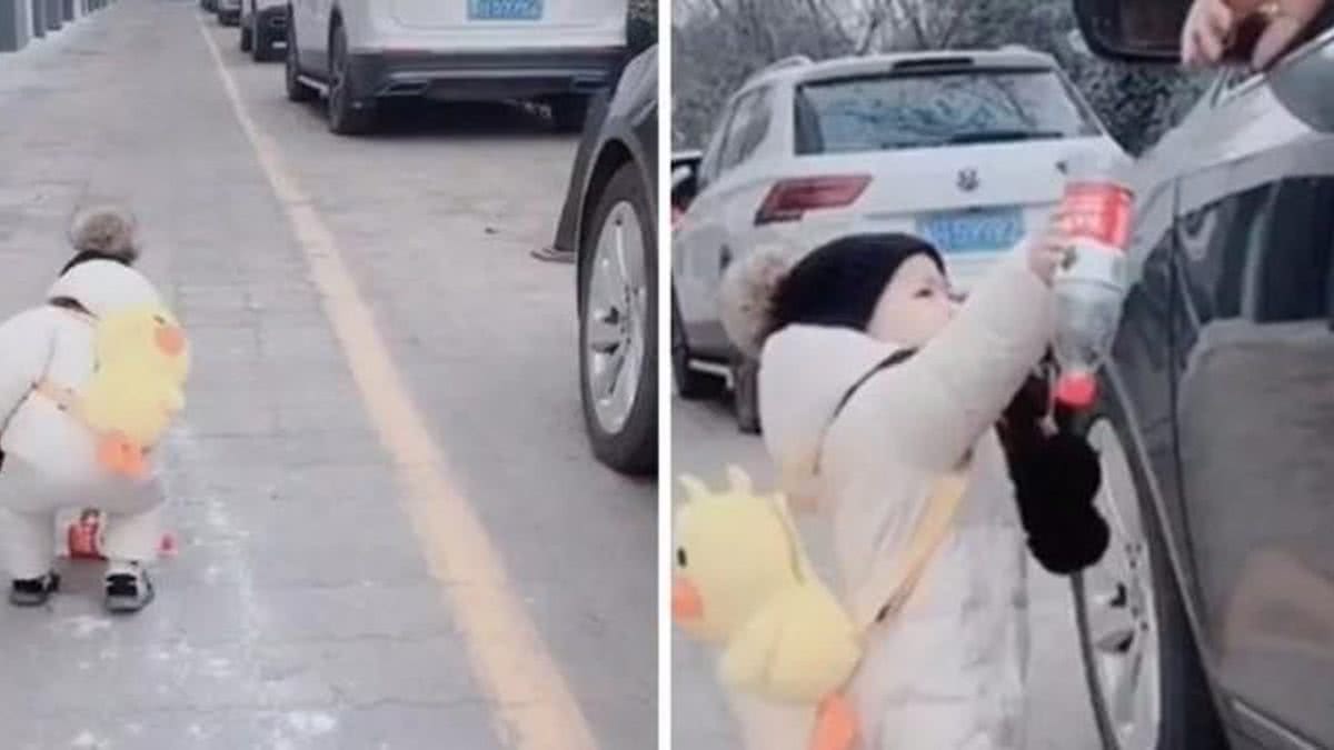 Imagem Vídeo: criança dá exemplo e devolve garrafa plástica jogada na rua por motorista de carro