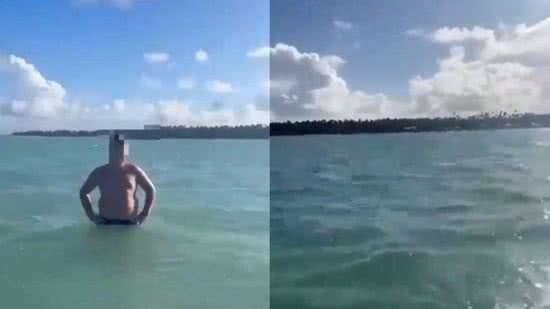 Um marinheiro resgatou um menino em alto-mar, em Maragogi, ao perceber a criança sozinha caminhando com água na altura da cintura - Reprodução/ Twitter