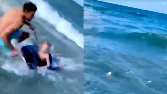 Vídeo mostra policial salvando criança de tubarão na praia - reprodução Facebook