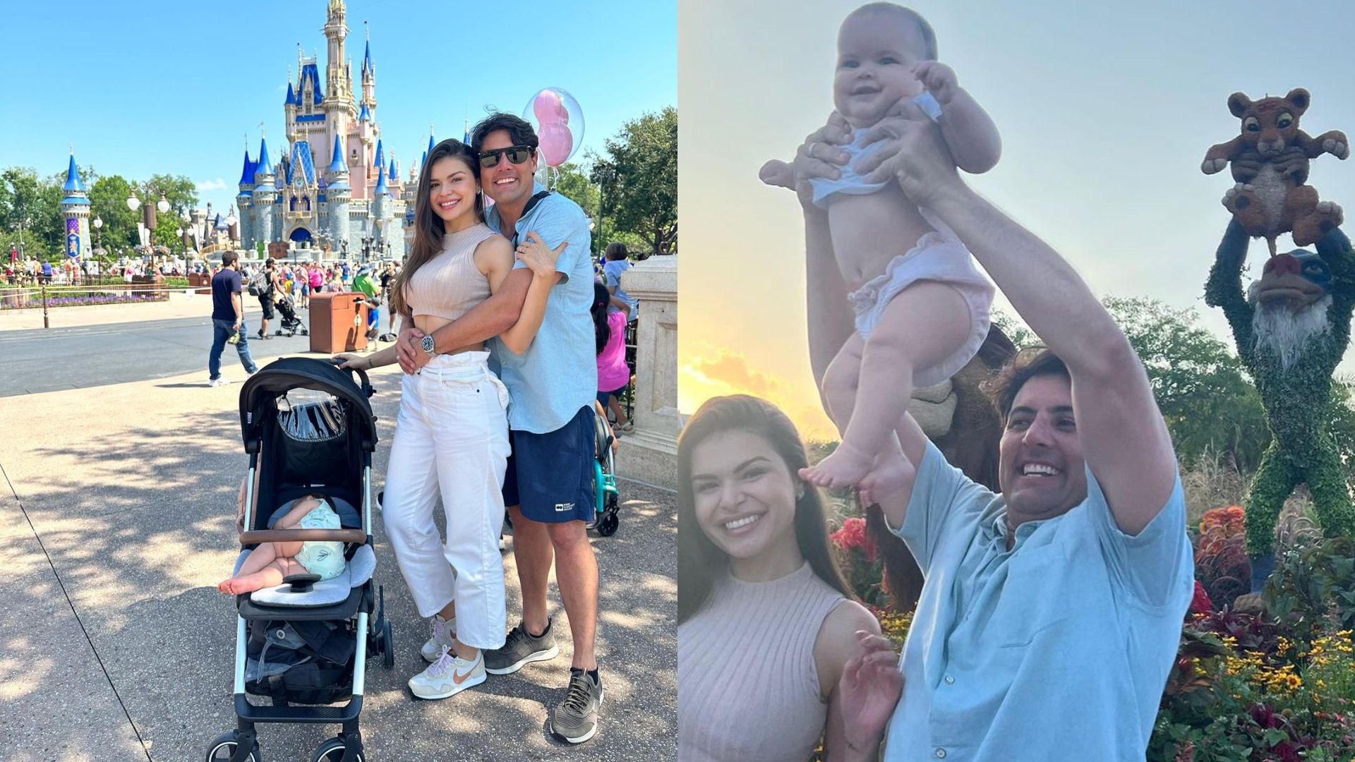 Bruno De Luca, a noiva Sthéfany Vidal, e a filha Aurora na Disney